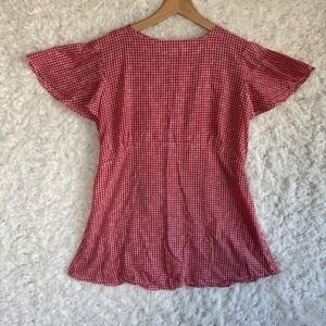 VTG 60's 70's Hand Made Baby Doll Red Gingham Ruffle Sleeve Mini Dress **READ**